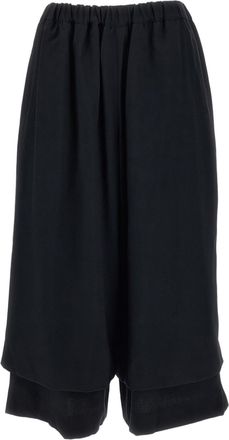 Comme Des Gar&ccedil;ons Black Layered Wide-Leg Cropped Wool Pants