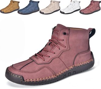 Generic Mens Sawbehind Boots Comfortable Handmade Leather Shoes Barefoot Work Casual Boots for Men Waterproof Arch Support (Dark Red,7)