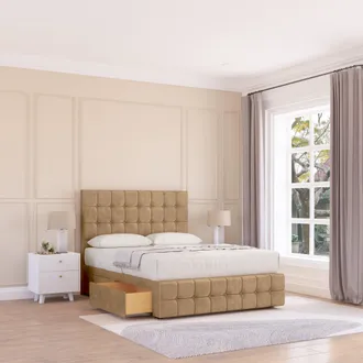 Sloomy Berlin Divan Bed Base No Drawers 12 Footboard & 54 Floor Standing Headboard in Light Brown | Size: Small Double