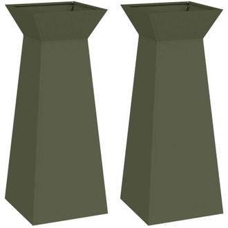 vidaXL Maceta Pilar 2 Pcs Oliva 40 X 40 X 100 Cm Acero Vidaxl
