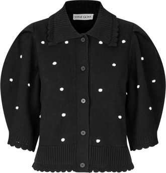 Stine Goya Bobble Knit Polo Cardigan - female - Stine Goya - Cardigans - Black - XS - Knitwear