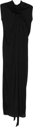 Lanvin Lange Jurk met Knoopdetail in Satijn - Dames - Avondkleed - Zwart - M - Satijn - Kleedjes