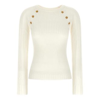 Balmain Round-neck Knitwear, female, Beige, 2XS, Knit Top With Buttons