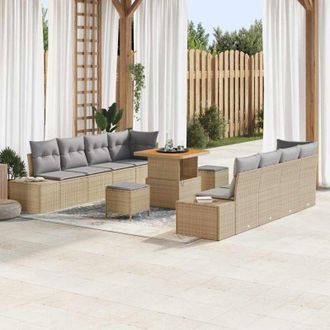 vidaXL Vidaxl - Conjunto De Sof&aacute; De Jard&iacute;n Con Coj&iacute;n 11 Pcs Beige, Gris Claro