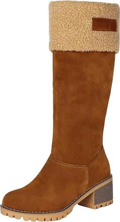 Generic Womens Modern Knee High Boots Round Toe High Block Heel With Side Zipper And Platform Warm Lined Tall Dress Boots