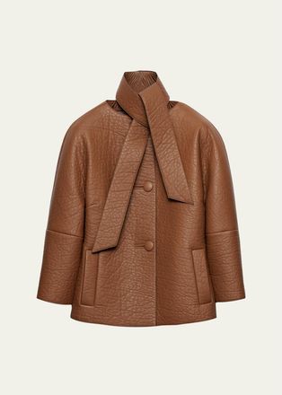 Prada Scarf-Neck Leather Structured Jacket