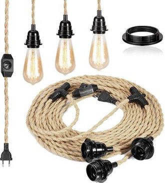 OEM Cable El&eacute;ctrico De Lino De 6,8 M Y 2 Conductores, Con Casquillo E27 E Interruptor, Para L&aacute;mparas De Bricolaje (bombilla No Incluida)