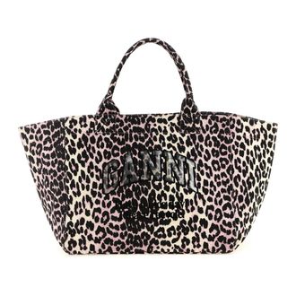 Ganni Tote Bags, female, Brown, Size: ONE SIZE Leopard Sequin XXL Tote