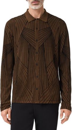 John Varvatos Dorian Knit Button-Up Shirt in Dark Brown at Nordstrom, Size Medium