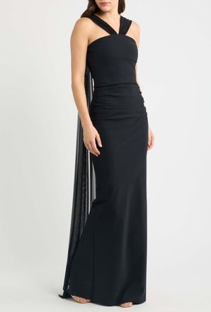 La Petite Robe Di Chiara Boni Eridani Illusion Cape Gown in 37 Black at Nordstrom, Size 12