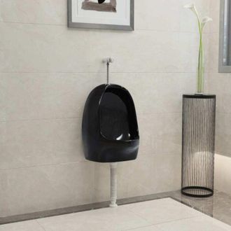 vidaXL Vidaxl - Urinario De Pared Con V&aacute;lvula De Descarga Cer&aacute;mica Negro