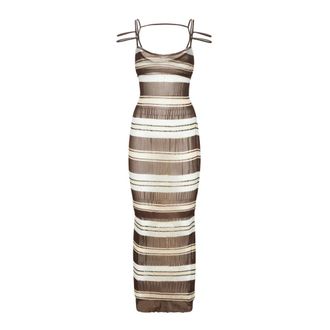 Jacquemus Midi Dresses, female, Brown, Size: 3XS Long striped dress for elegant occasions