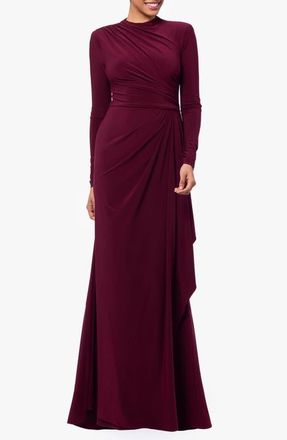 Betsy & Adam Ruffle Long Sleeve Sheath Gown in Wine at Nordstrom, Size 10