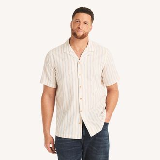 Nautica Mens Big & Tall Striped Short-Sleeve Camp Shirt