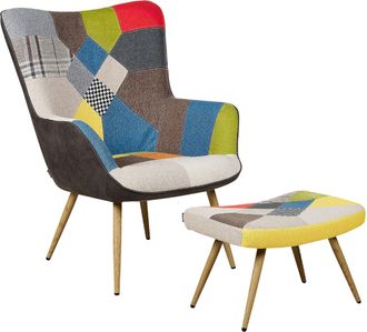 Beliani Beliani - Sill&oacute;n Orejero Tapizado En Tela Multicolor Con Patr&oacute;n Patchwork Abotonado Con Reposapi&eacute;s Estilo Retro Vejle Ii