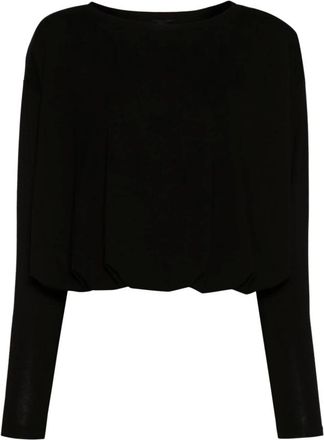 Pinko Pinko, Tops, Dames, Zwart, S, Top met ronde hals en lange mouwen