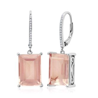 MAX + STONE Sterling Silver Emerald Cut Quartz Dangle White Topaz Detail Leverback Earrings