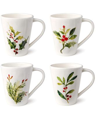 Certified International Holly & Vines Set Of 4 Mugs