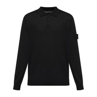 Stone Island Round-neck Knitwear, male, Black, Size: XL Ghost Piece Pure Wool Knit Polo
