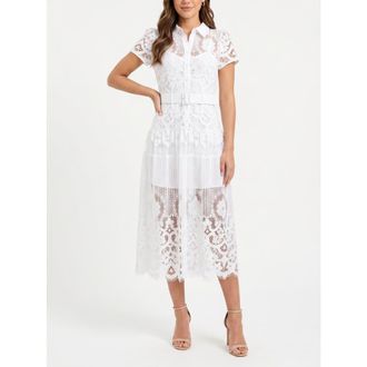 Rachel Roy Jolene Collared Lace Midi Dress in White at Nordstrom, Size 14