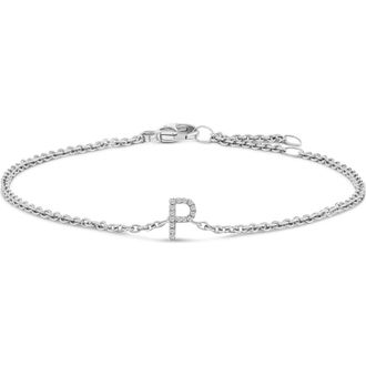 House of Brilliance 10K Gold Diamond Accent A-Z Initial Charm and Link Bracelet in White | P at Nordstrom