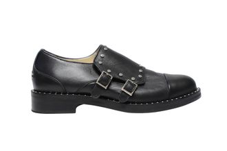 Jimmy Choo London Studded Monk Strap Shoes in Black Leather