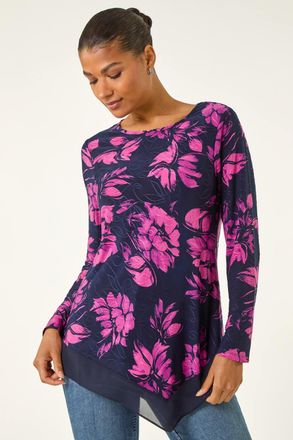 Roman Floral Jacquard Chiffon Hem Top