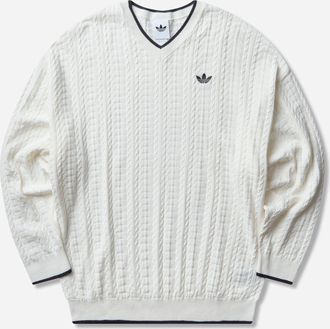 adidas Men s Cable KnIt V-Neck Sweater Cloud White