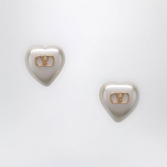 Valentino Garavani Orecchini VLogo Signature in perle e metallo oro/crema