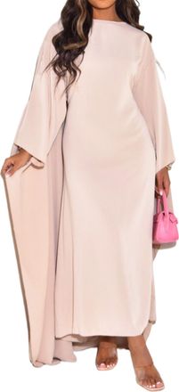 Generic Butterfly Abaya Dress for Women, Fashionable Loose Casual Flowing Butterfly Dress, Bat Sleeve Satin Solid Eid Satin Robe (Beige,XXL)