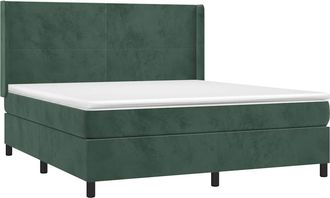 vidaXL Vidaxl - Cama Box Spring Colch&oacute;n Y Led Terciopelo Verde Oscuro 180x200cm