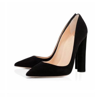 Generic Women Slip-On Chunky Pumps, Fashion Pointed Toe Dress Block Court Shoes, Comfort Closed Toe Leather Party Work High Heels Shoes,Black 2,2.5 UK