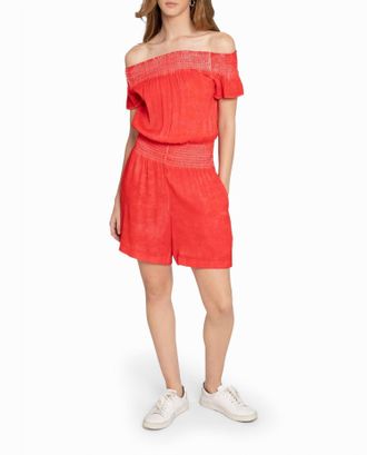 Nicole Miller Garment Dyed Off The Shoulder Romper In Poppy
