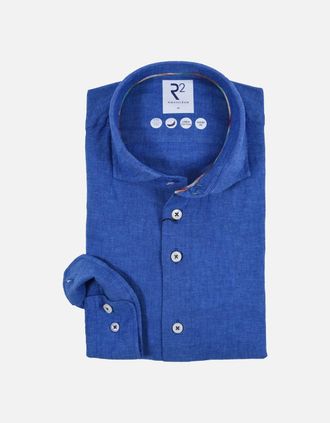 R2 Mens R2 Cut Away Collar Linen Long Sleeved Shirt Cobalt - Blue - Size: 42