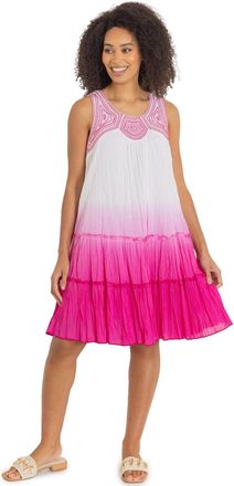 Klass Embroidered Ombre Sleeveless Cotton Dress - White/Pink - 22