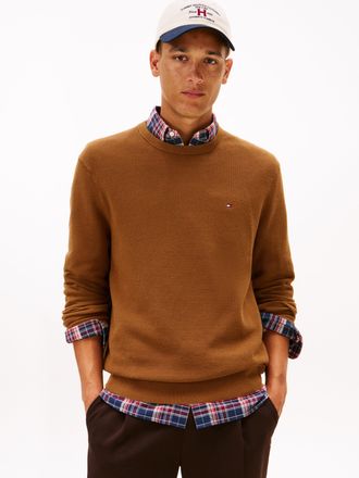 Tommy Hilfiger ESSENTIAL STRUCTURE CREW NECK mit Struktur und Label unifarben, casual, regular fit, Baumwolle, Rundhals