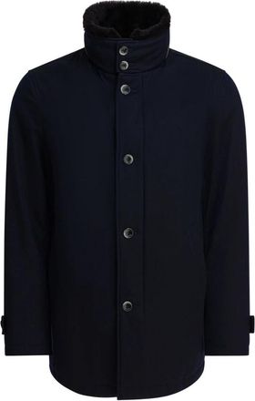 Herno Carcoat in Diagonaal Wol - Heren - Mantel - Blauw - L - Wol - Jassen