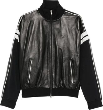 Wales Bonner zip-fastening leather jacket - men - Acrylic/Lamb Skin/Polyester/Viscose/Polyurethane - M - Black