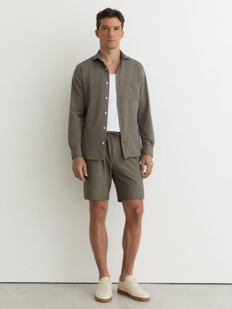 Reiss Dark Sage Green Seersucker Drawstring Shorts, 36