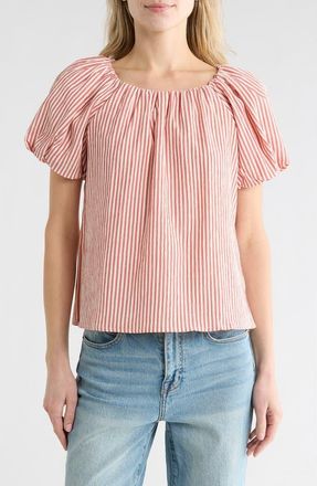 Chenault Stripe Puff Sleeve Seersucker Top in Red White at Nordstrom Rack, Size X-Large