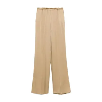 Forte_Forte Broeken, Dames, Beige, M, Satijn, Satijnen Rechte Broek