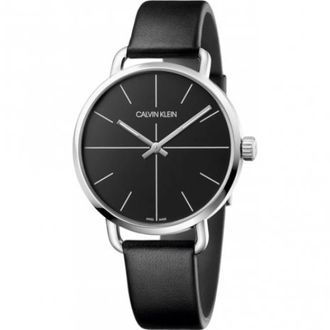 Calvin Klein Quartz Horloge met Zwarte Wijzerplaat en Leren Band - Dames - Horloges - Zwart - ONE Size - Accessoires