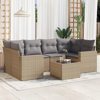 vidaXL Vidaxl - Set Sof&aacute;s De Jard&iacute;n 7 Piezas Y Cojines Rat&aacute;n Sint&eacute;tico Beige
