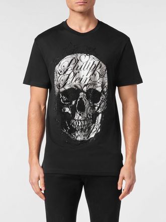 Philipp Plein T-shirt in cotone Skull con logo di strass