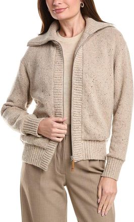 Lafayette 148 New York Rib Split Collar Zip Front Cashmere & Wool-Blend Cardigan