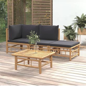 vidaXL Set De Muebles De Jard&iacute;n 4 Piezas Bamb&uacute; Con Cojines Gris Oscuro Vidaxl