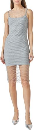 endless rose Beaded Mesh Camisole Dress in Silver at Nordstrom, Size X-Small