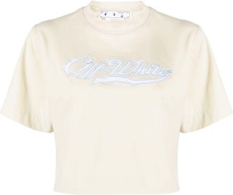 Off-white logo-print cropped T-shirt - women - Cotton/Polyester - S - Neutrals