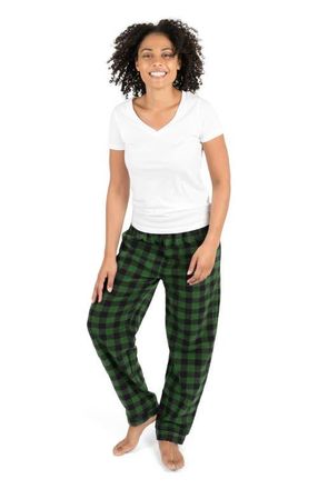 Leveret Womens Fleece Printed Holiday Pajama Pants in Plaid Black & Green at Nordstrom, Size X-Large