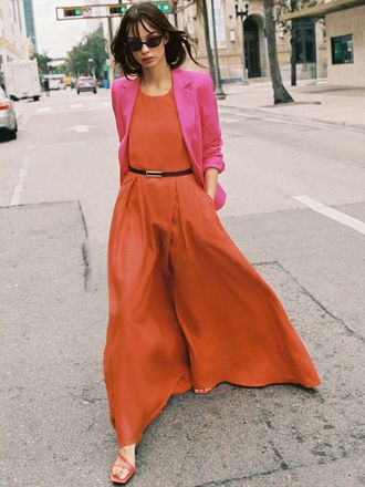 Reiss Coral Orange Linen Open-back Maxi Dress, 18